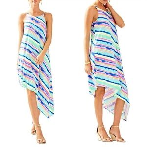 Lilly Pulitzer Magnolia Midi Dress VGUC Multi Blue Pink Ceviche Stripe Size Med